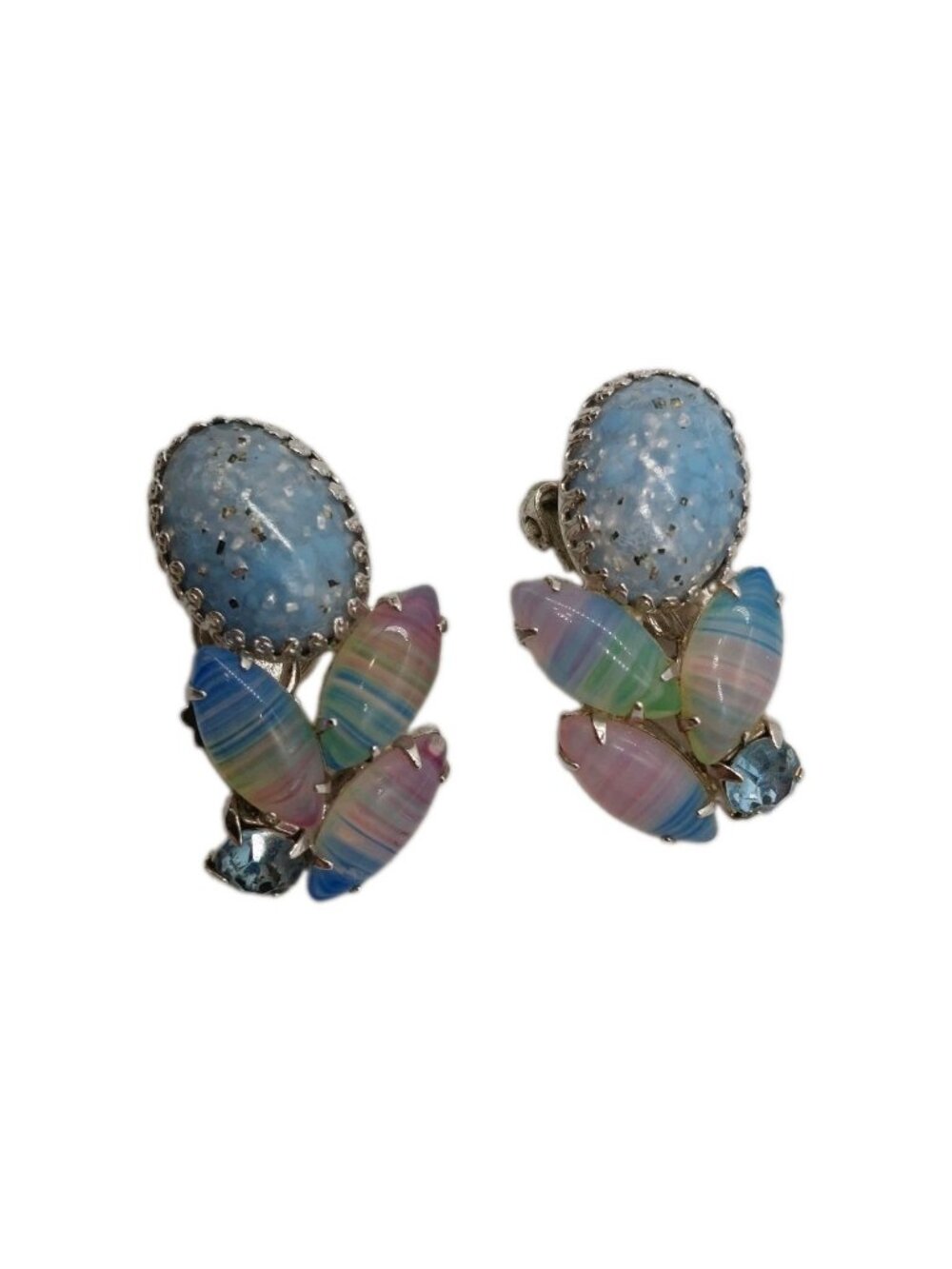 Juliana D&E Givre Rhinestone Earrings Clip. Gorgeous Striped W Confetti Vintage